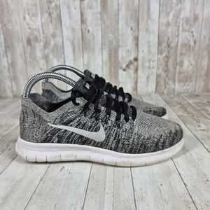 Nike Free‎ RN Flyknit Womens Running Shoes Gray Black Sz 7 Athletic Sneakers